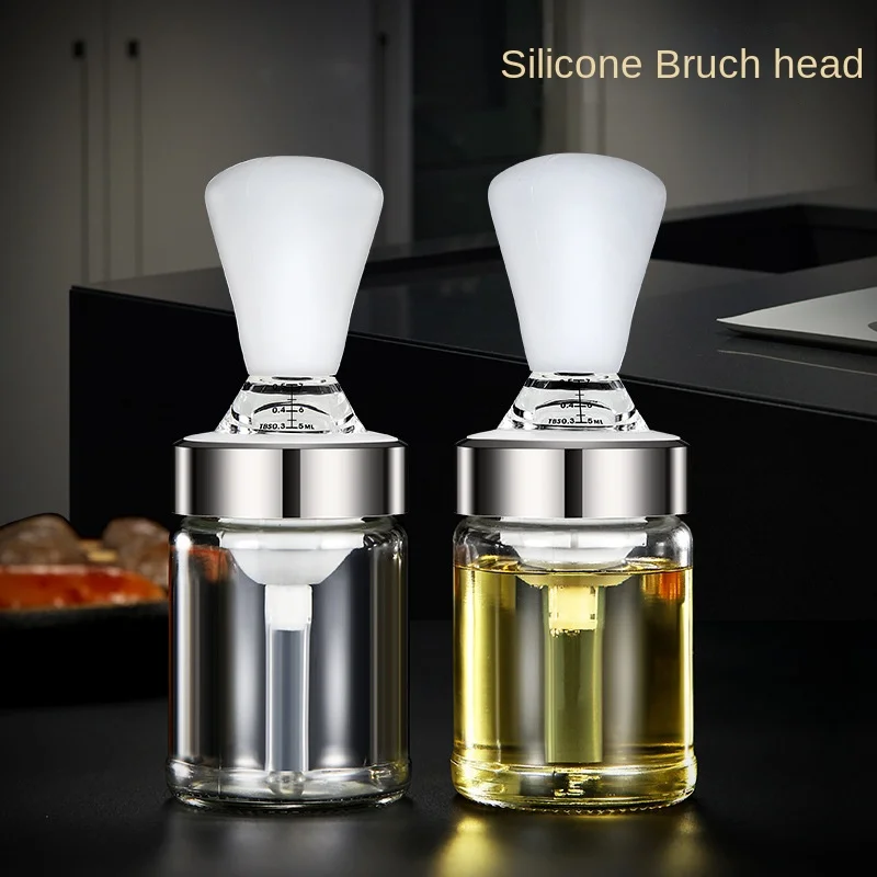 BBQ brush with bottle, kitchen baking extrusion quantitative oil bottle, oil brush integrated portable non-leakage brush bottle