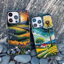 Flower Field Scenery Phone Case For iphone 15 14 11 Plus Pro Max 13 12 Pro Max 13 Mini Shockproof Matte Laser Back Cover Fundas﻿