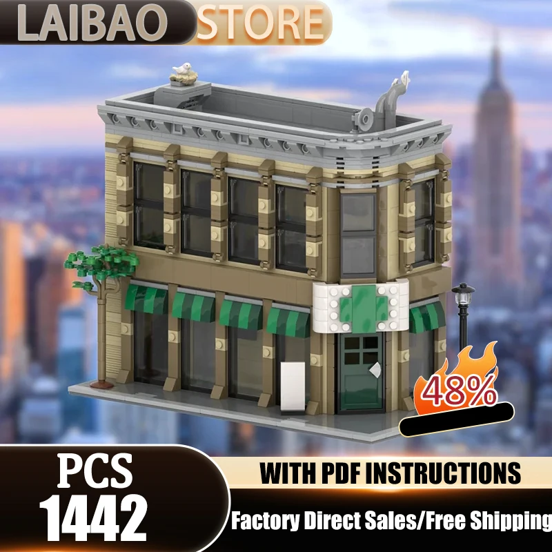 

Moc Building Bricks Dispensary Corner Store Model Technology Modular Blocks Construstion Street view Toy DIY Set Assembly Gifts