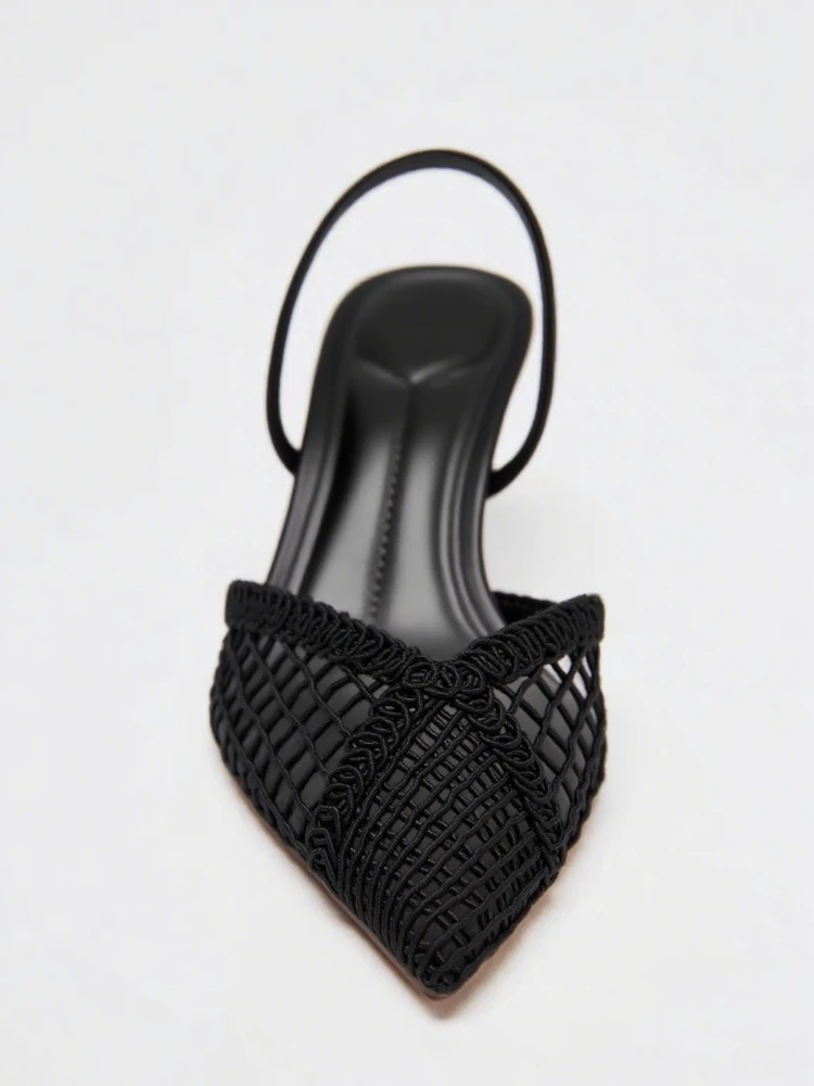 Sandali con tacco intrecciato in rete Donna Punta a punta sexy Cinturino posteriore Tacchi alti sottili Scarpe comode ed eleganti firmate per le donne Décolleté