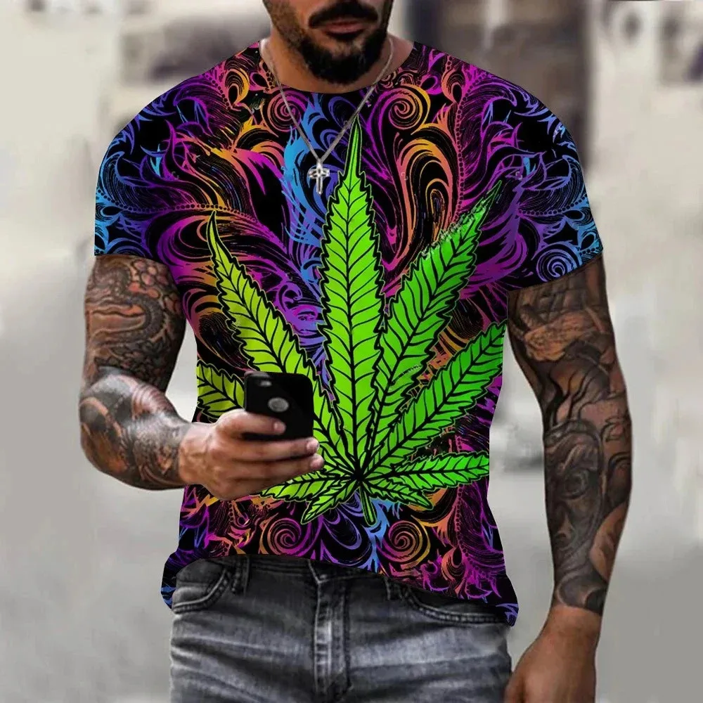 New Colorful Natural Fresh Green Weed Leaves Printed 3d Men T-Shirt Unisex Summer Hot Sale Casual O-Neck T-Shirt Short Sleeve