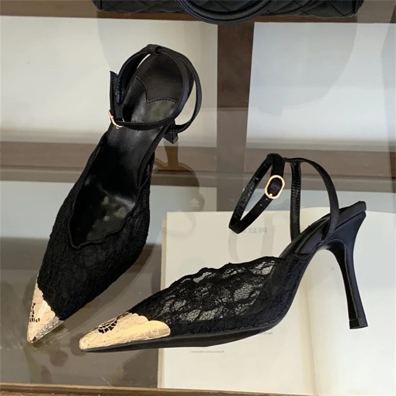 

Туфли-мюли Aneikeh Fashion: дизайнерские, ретро, кружевные, с острым носком, на тонком каблуке, для женщин, для свадьбы, банкета, вечернего платья.