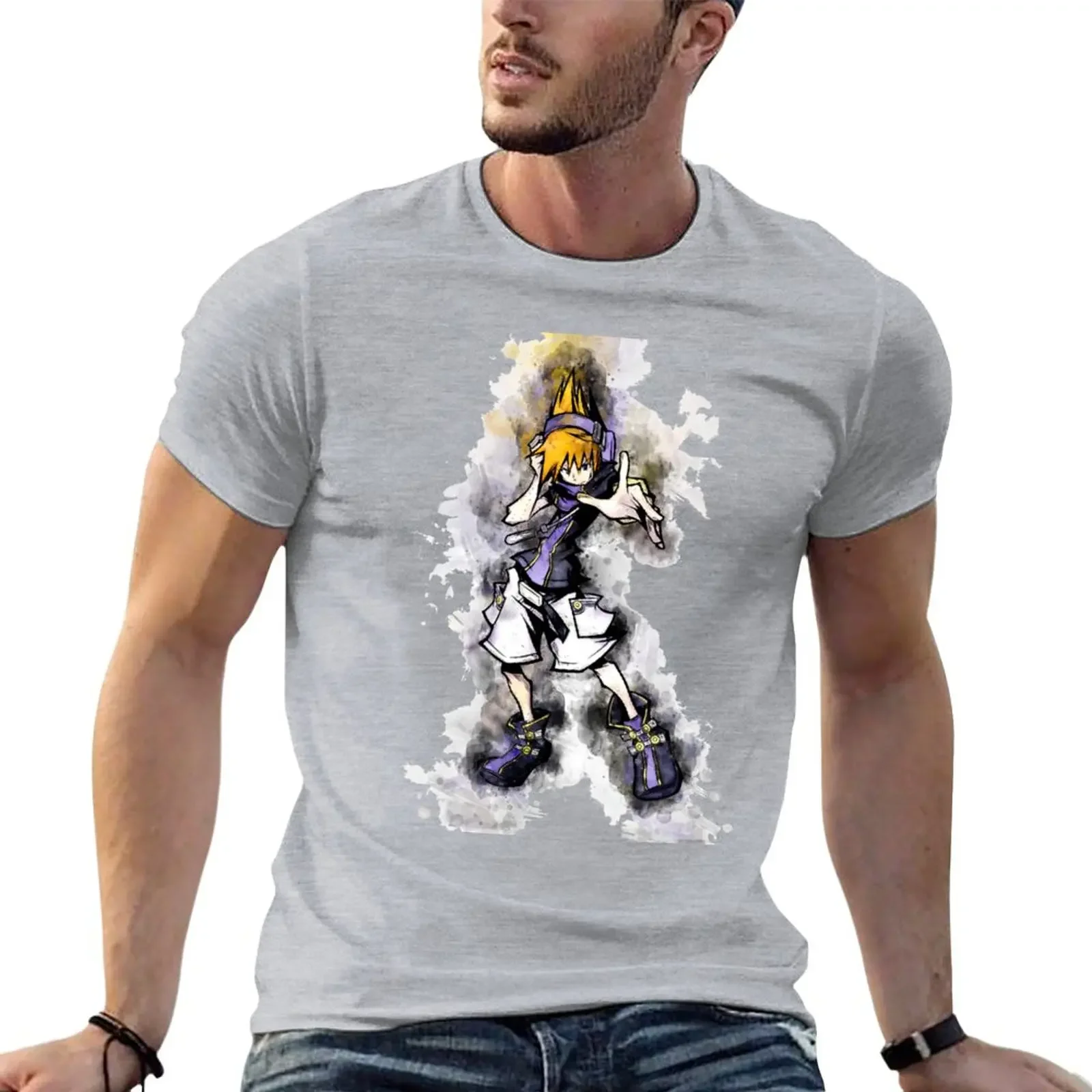 TWEWY - Neku *watercolor* T-Shirt anime clothes oversized men t shirts