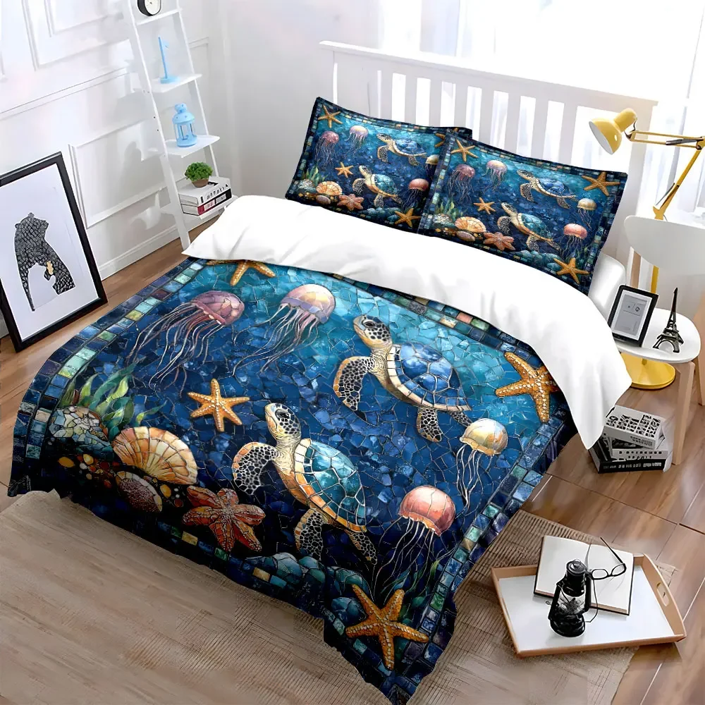 Ocean-Themed Mosaic Wall Art Multiple sizes kid's and adults' bedroom Exquisite 3PC bedding set, gift