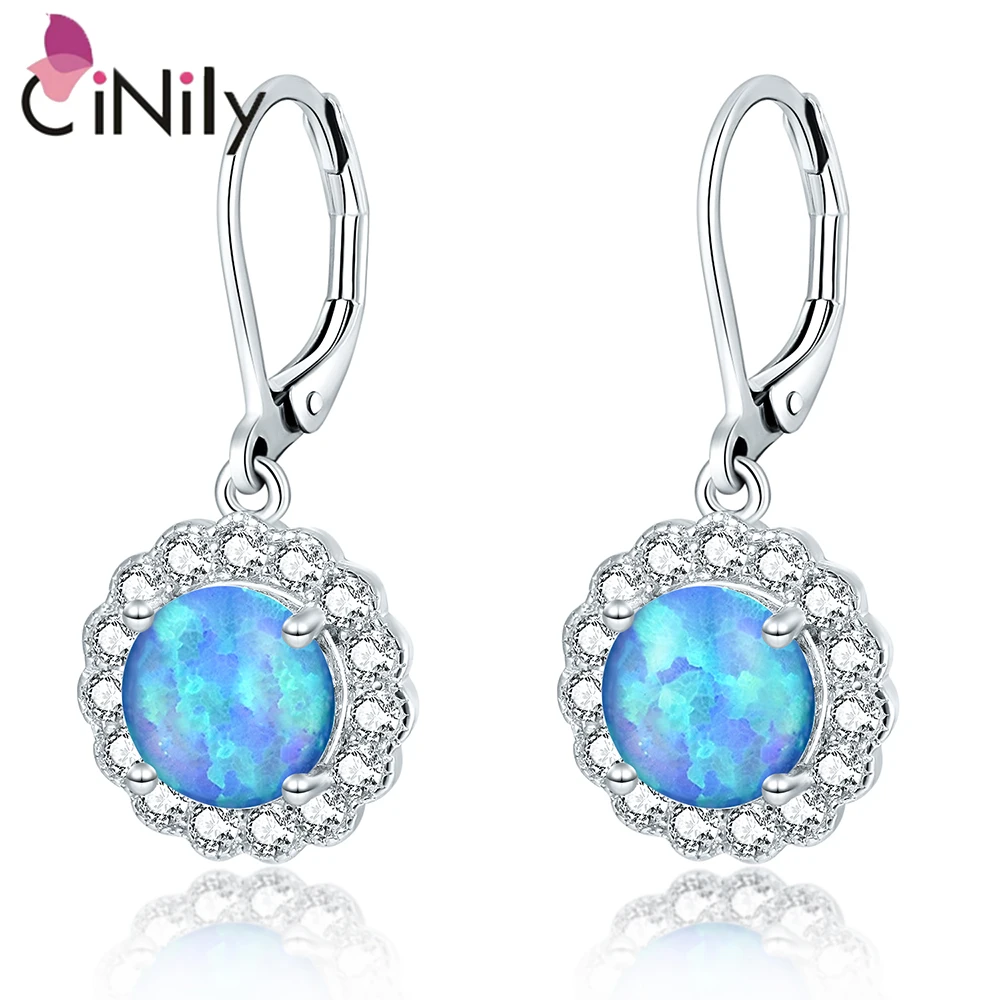 

CiNily Blue&Pink&White Fire Opal Drop Dangle Earrings With Cubic Zirconia Sliver Plated Jewelrys For Girl Woman Best Present