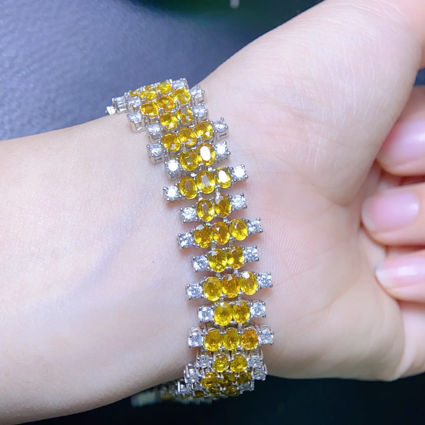 925 Silver Heat-Treated Yellow Sapphire Bracelet, 3x4mm Gemstones, Vintage Light Luxury Jewelry Gift for Women