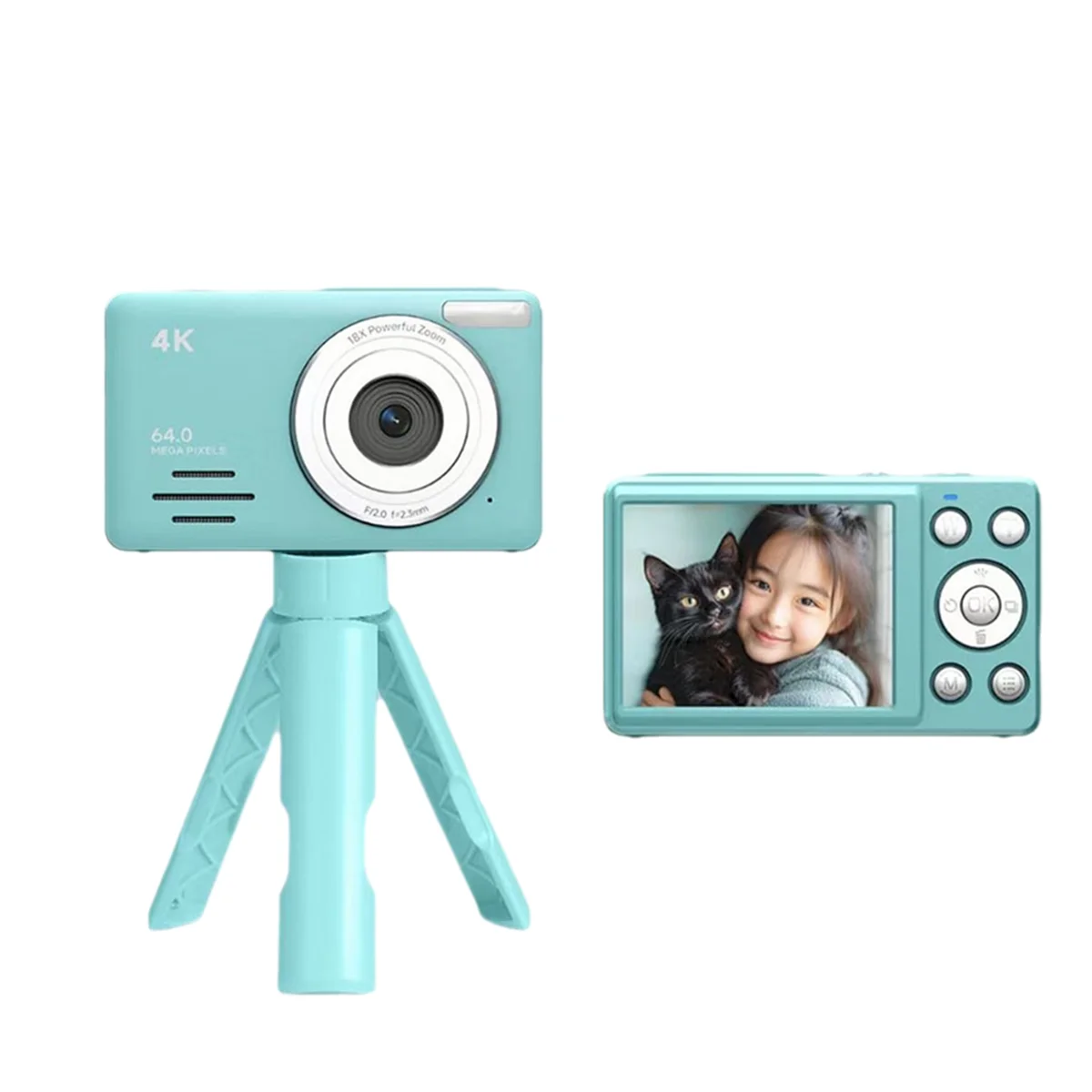 Kamera Digital CCDD 4K Layar HD 2.88 Inci Kamera Perekam Video 18x Lampu Isi LED Baterai 800MAh Kamera Vlogging Biru