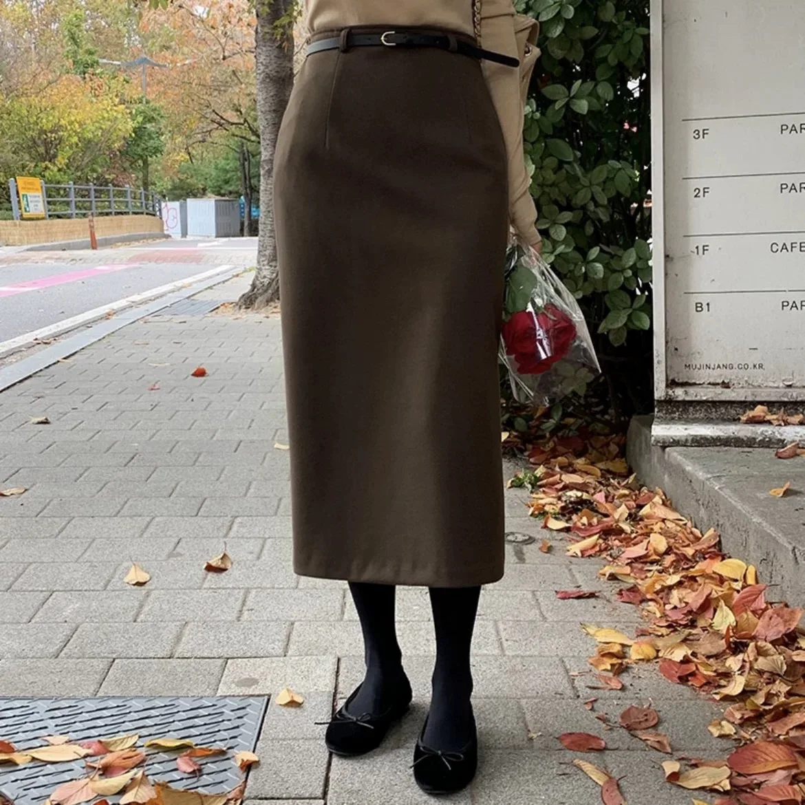 Women's Thick Straight Tube Skirt Commute Suit Skirt High Waist Zipper Design Korean Style Urban Casual Fashion Skirt