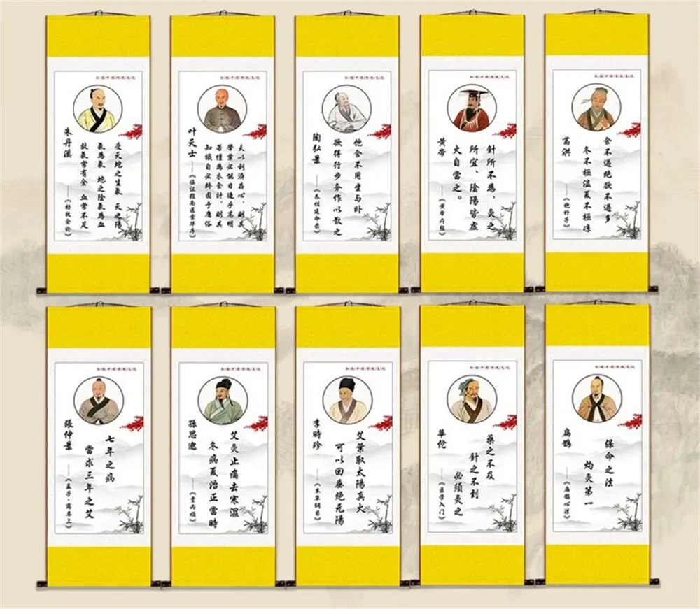 Ancient China Ten Famous Doctors Image Hanging Wall Scroll Picture Decoration