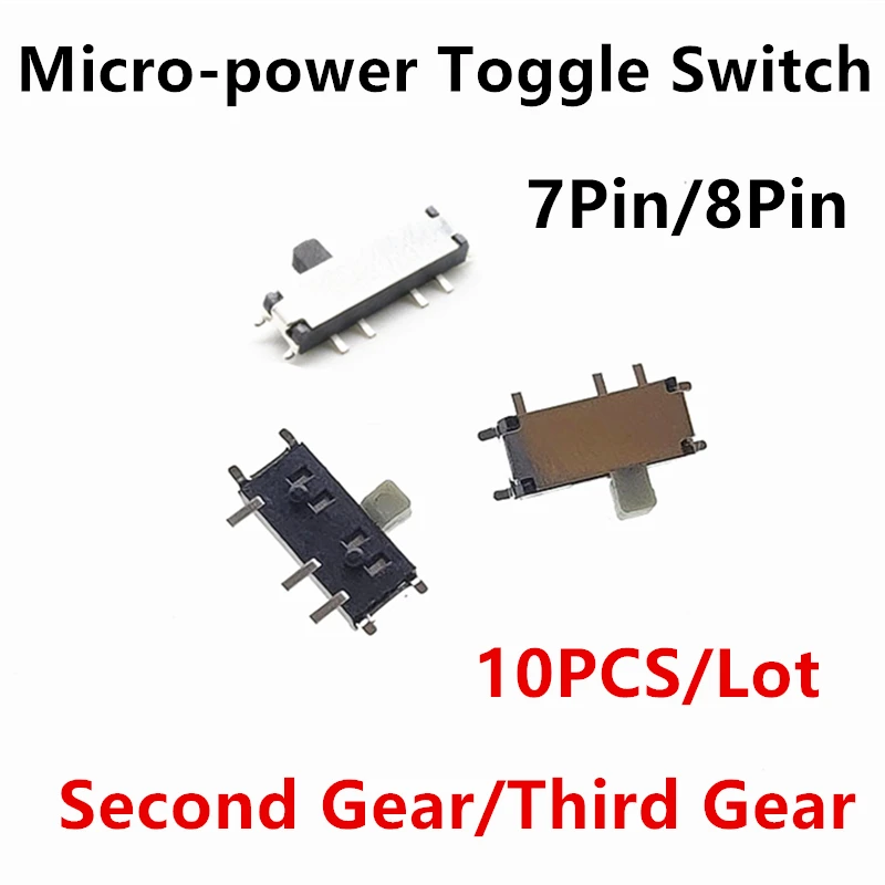 10PCS MSK-12C02 12C03 Slide Switch Micro-power Toggle Switch 7Pin 8Pin Single row orizontal Sliding Second Gear Third Gear