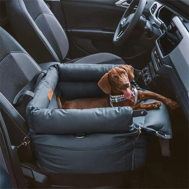 Pet Outing Lathe Luxury Faux Leather Dog Car Seat/Cat Travel Bed/Booster Bed Pet Booster Car Seat Dog Comfortable Cat Car Bed