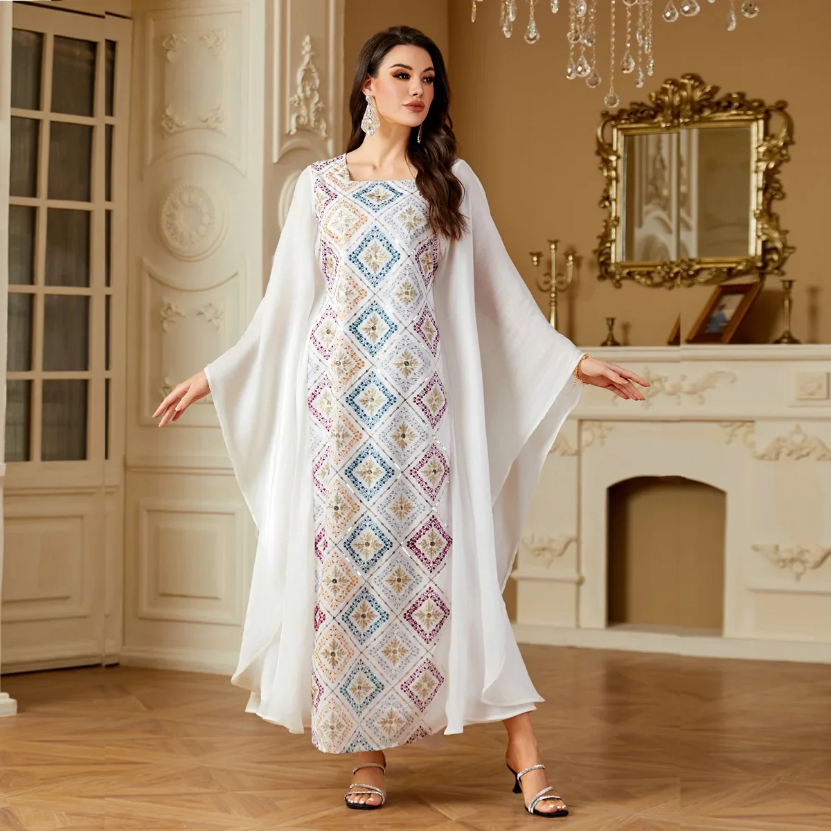 

Ид мусульманские женские вечерние платья Абая с блестками и вышивкой Марокко Дубай Ислам Рамадан Vestidos Джалабия Арабский длинный халат Кафтан