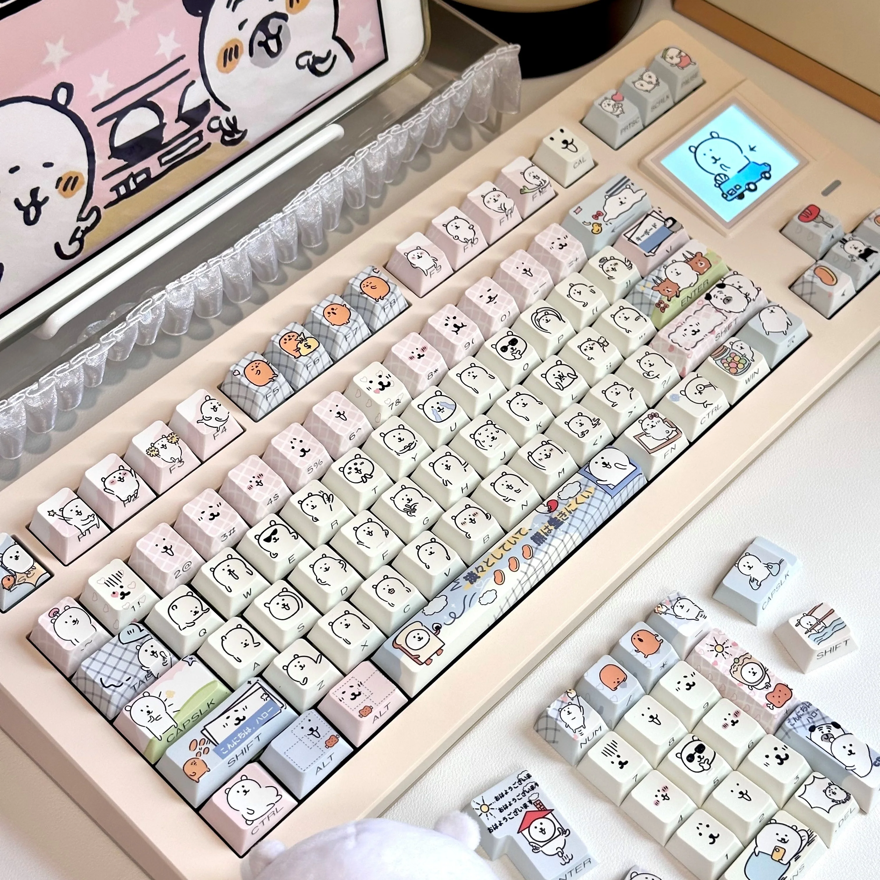 Keycaps White Bear Side-Printed Backlit 130-Keys Cherry Pbt White For Aula Keyboard Keycaps
