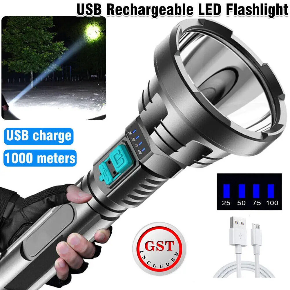 12000000LM LED Flashlight Rechargeable USB High Powered Super Bright Torch Lamp IPX6 Waterproof Flashlight for Camping Fishing