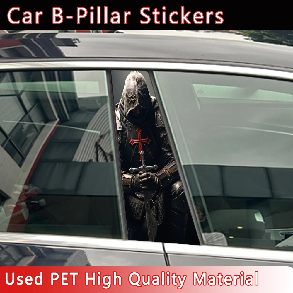 Devil Skeleton Samurai Skull Head Car B Pillar Sticker Waterproof Center Column Cover Scratches Sunscreen Car Accessories