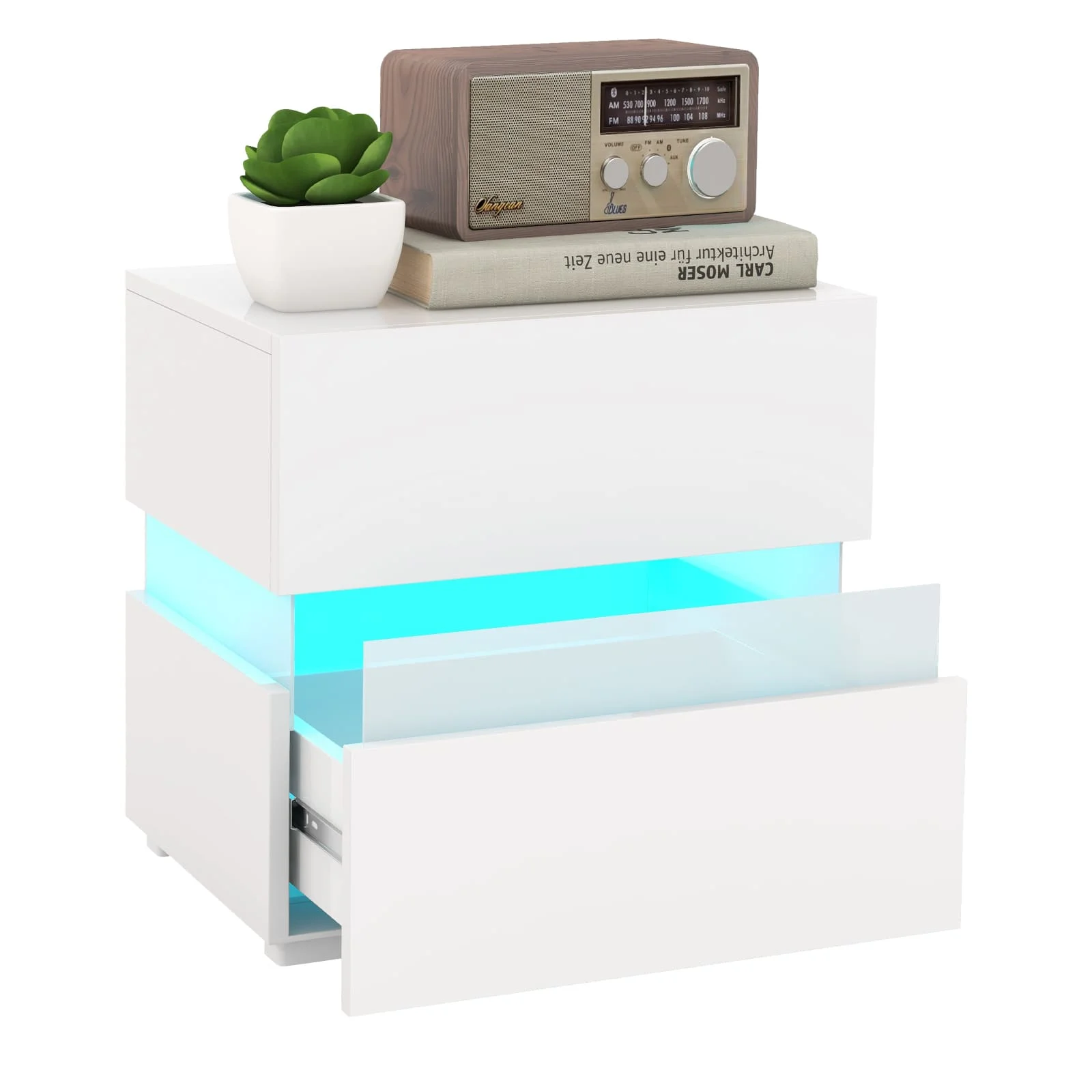 GOFLAME LED Bedside Table Remote Control Nightstand with Drawers