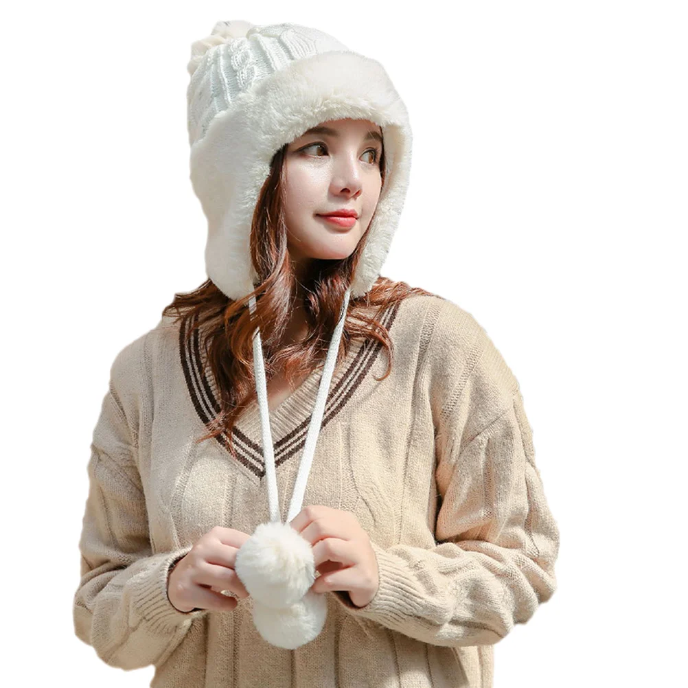 

Thick Fleece Lined Knitted For Women Warm Winter Cap Soft Cold Protection Beanie Fall Winter Hat Lovely Wool Hat