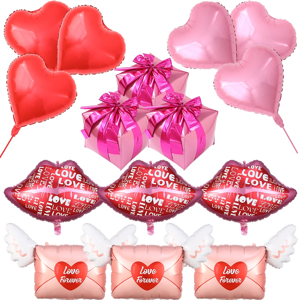 3/6Pcs Valentine's Day Decor Love Heart Gift Box Envelope Lip Foil Balloon Wedding Engagement Anniversary Party Supplies Globos