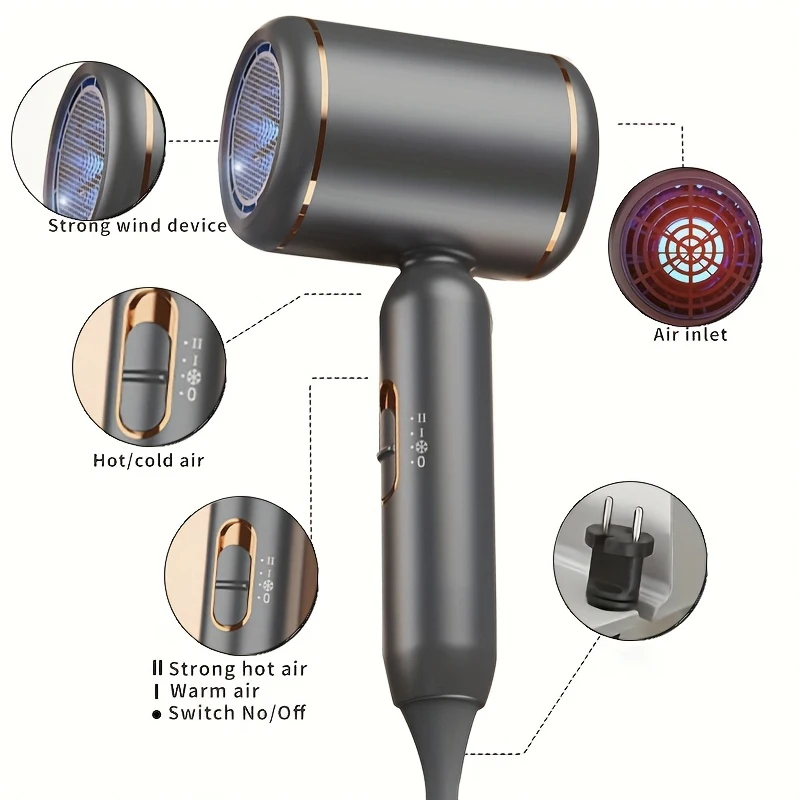 

High-Speed Hair Dryer with Blow Nozzle, Intelligent Temperature Control, Low Noise, Negative Ion Hair Dryer, Suitable for Home and Travel Use