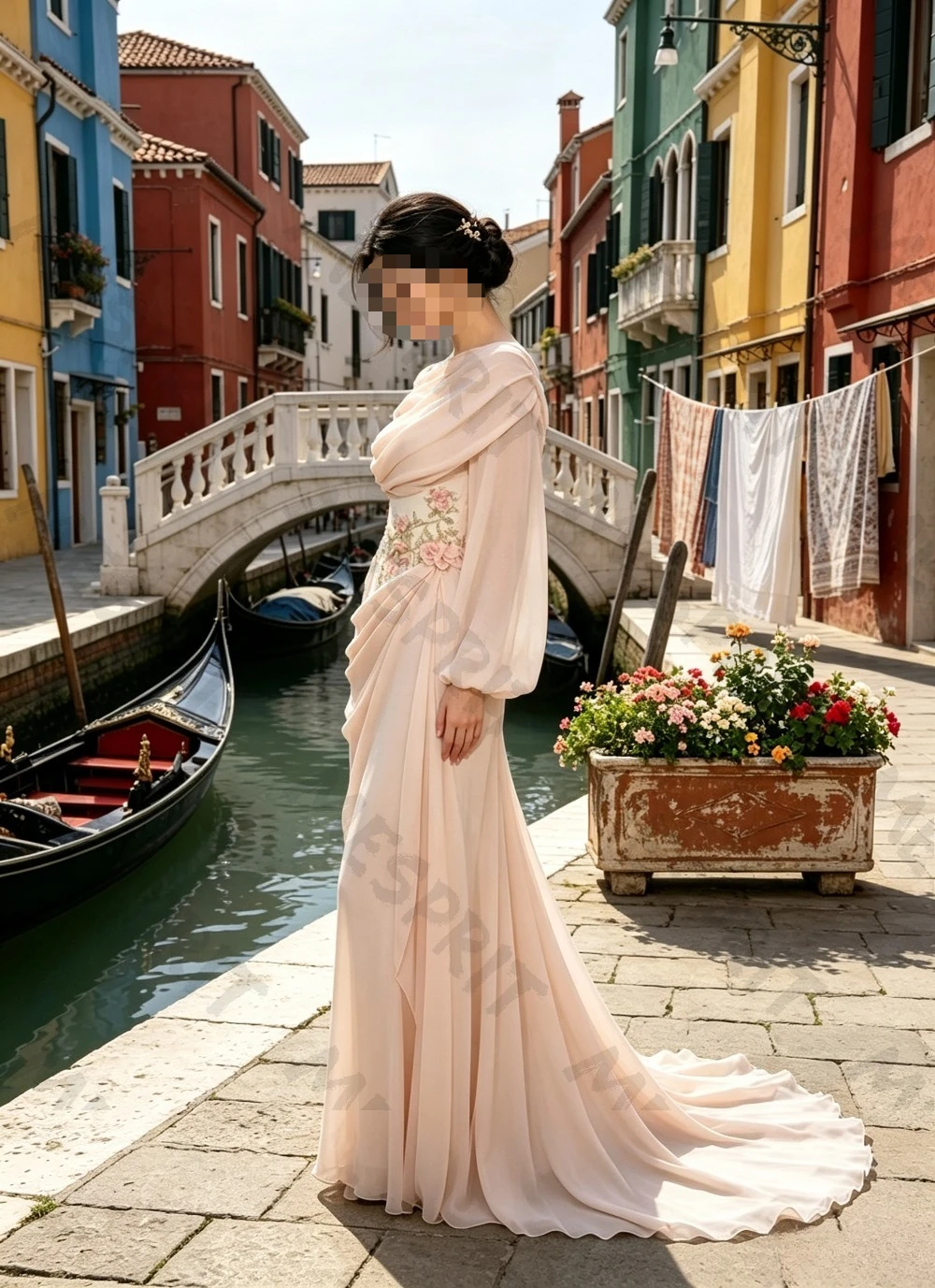 Customized Romantic Chiffon Muslim Evening Dresses 2026 Elegant Long Sleeves Flower Stickers Formal Gown Suitable for Parties