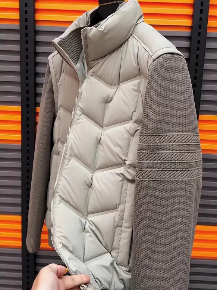 

Men's Autumn Winter New Detachable Knitted Sve down Jaet Stand Collar Busin Sle Faion Urban Clothing Polyester Fiber