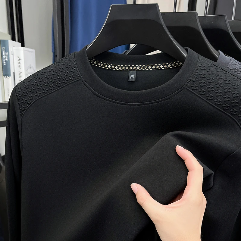 2025 هوديي الرجال الربيع والخريف جولة الرقبة طويلة الأكمام تي شيرت فضفاض عارضة تنوعا قاعدة قميص