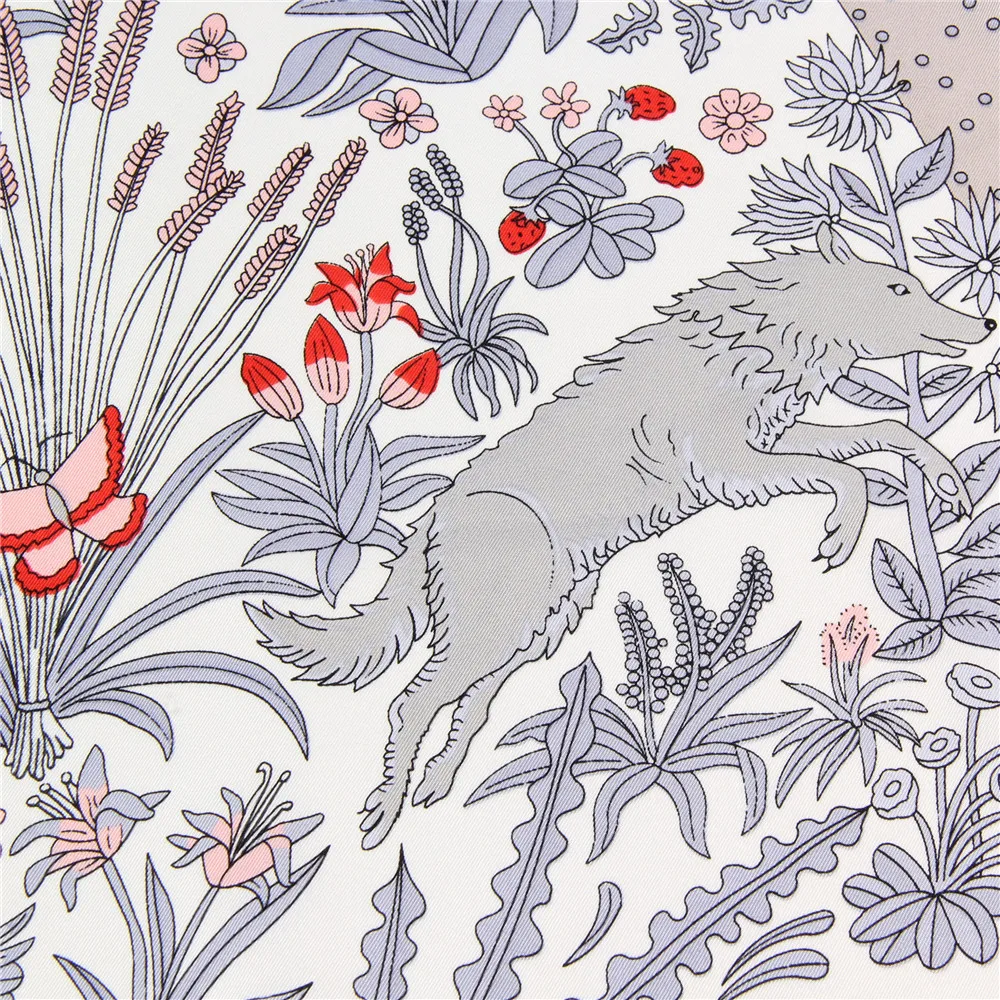 Manueller handgerollter Twill-Seidenschal für Damen, Konzertdruck, quadratische Schals, Wraps, Echarpes, gekräuselte Foulards, Femme, Bandana, Hijabs, 90 cm – Detail 12
