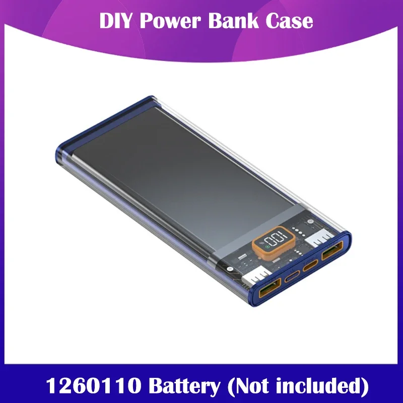 Battery Storage Box Quick Charge DIY Power Bank Case for Polymer 1260110 Battery Holder Fast Charging PD22.5W Alloy Case 20000mA