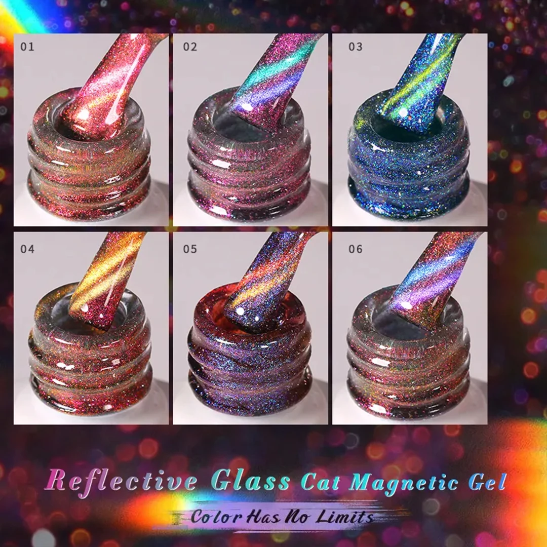 6pcs 10ml reflektieren des Glas Katze Magnet gel Nagellack, UV LED Gel politur Maniküre Nail Art Geschenkset mit Magnet Stick einweichen