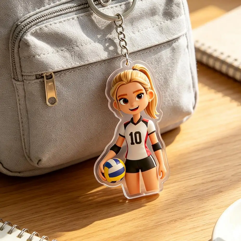 Acrylic Volleyball Pendant Acrylic Volleyball Girl Keychain Cartoon Player Car Key Ring Pendant for School Bags Backpacks Purses