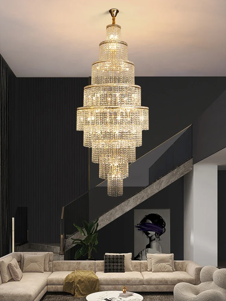 

New Design Large Decorative High Ceiling Living Room Golden Chandelier Staircase Modern Luxury High Quality Crystal Chandelier