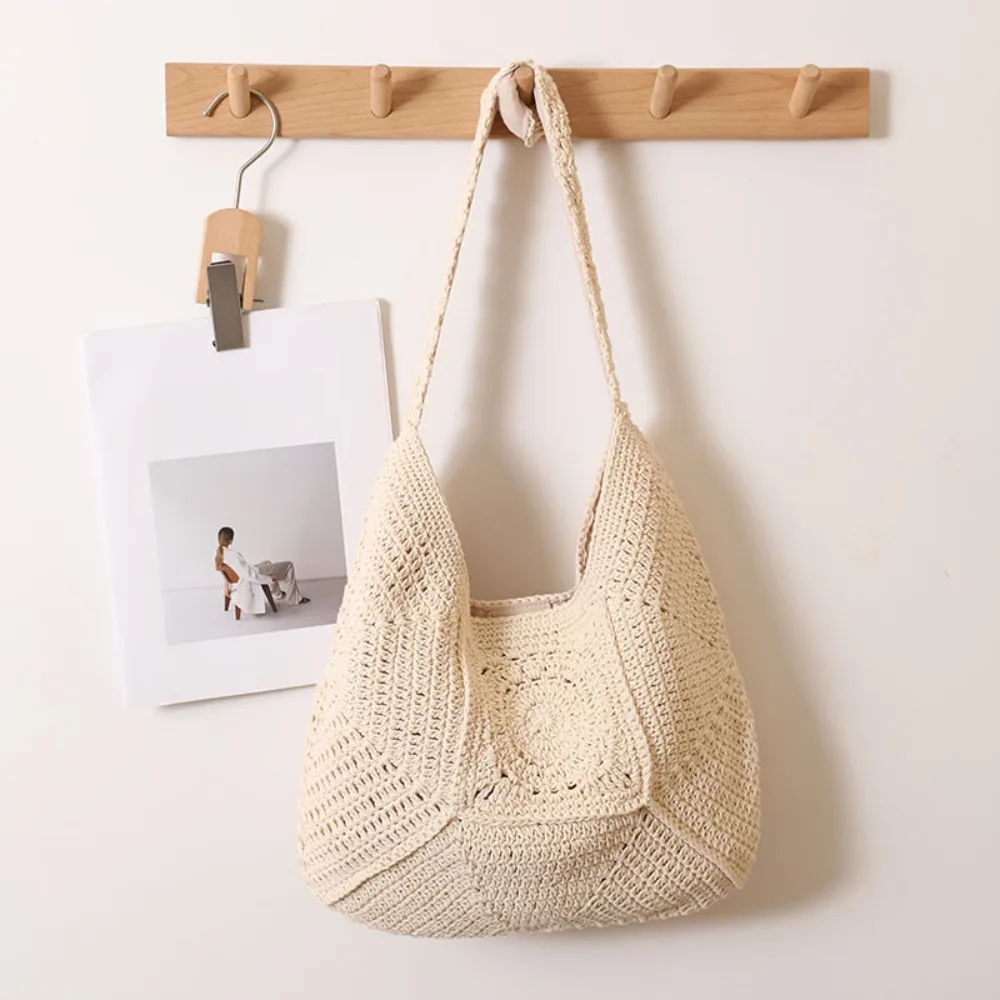 Premium Single Shoulder Large Capacity Cotton Thread Woven Hollow Flower Straw  Vacation Wind Beach Versatile Women's Bag view 6