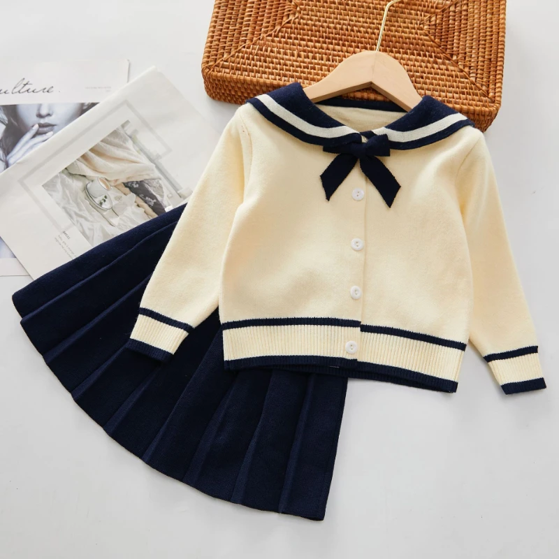 

Baby Girl Clothes Sets Autumn Winter Warm Knitted Sweaters Cardigan Tops+skirt Two Piece Children Clothing Suits Girls Outfits