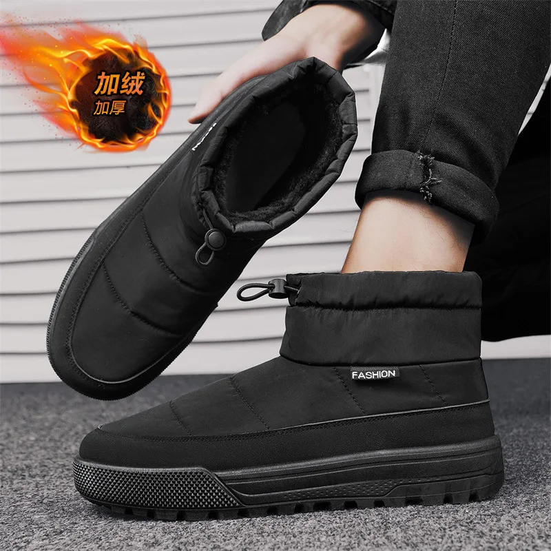 Men Winter Boots Down Cloth Plus Velvet Cold-proof Warm High-top Cotton Shoes Daily Outdoor Warm Men Shoes Men\'s Snow Boots