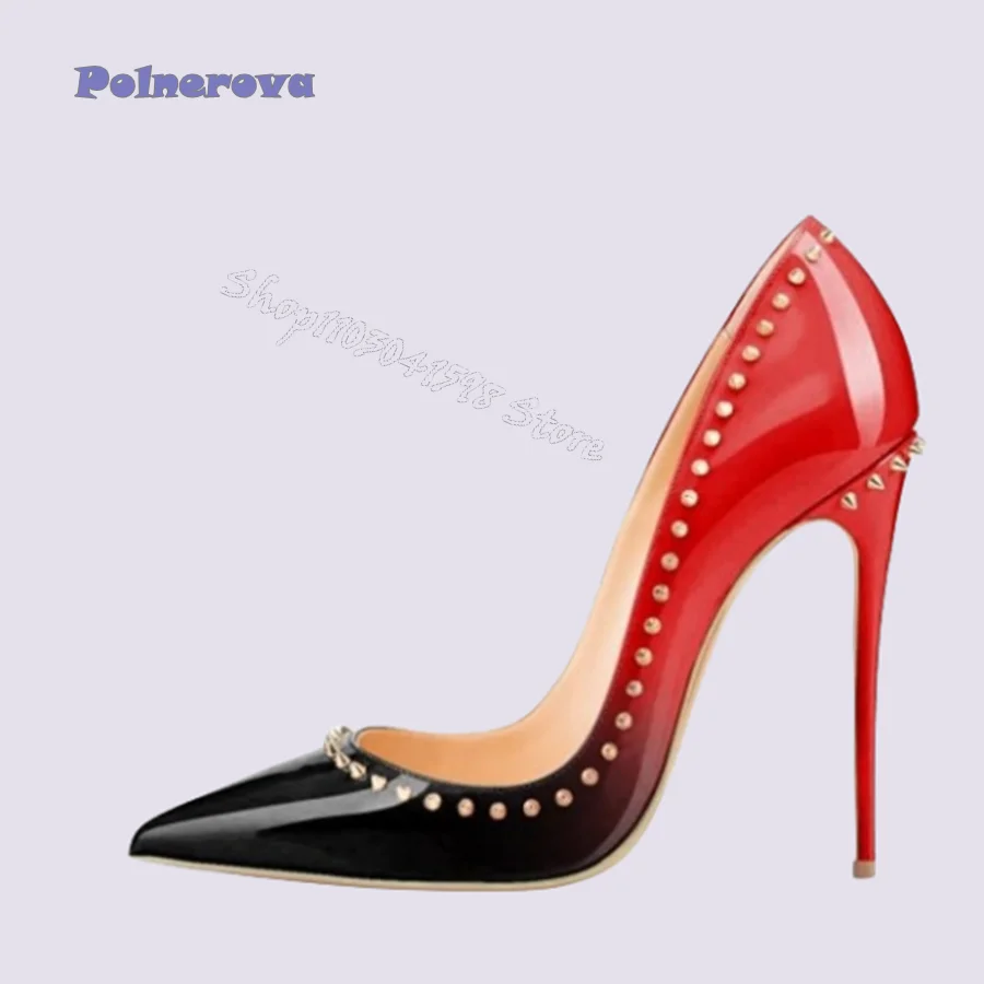 

Fashionable Studded Leather Pumps Pointed Toe Stiletto Women Shoes Wedding Party High Heel Shoes 2024 New Zapatos Para Mujere