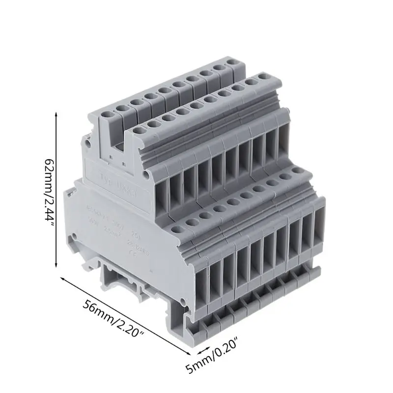 50 Pcs UKK3 DIN Rail Double Level Dual Row Terminal Block 500V 25A 28-12AWG Gray Dropship