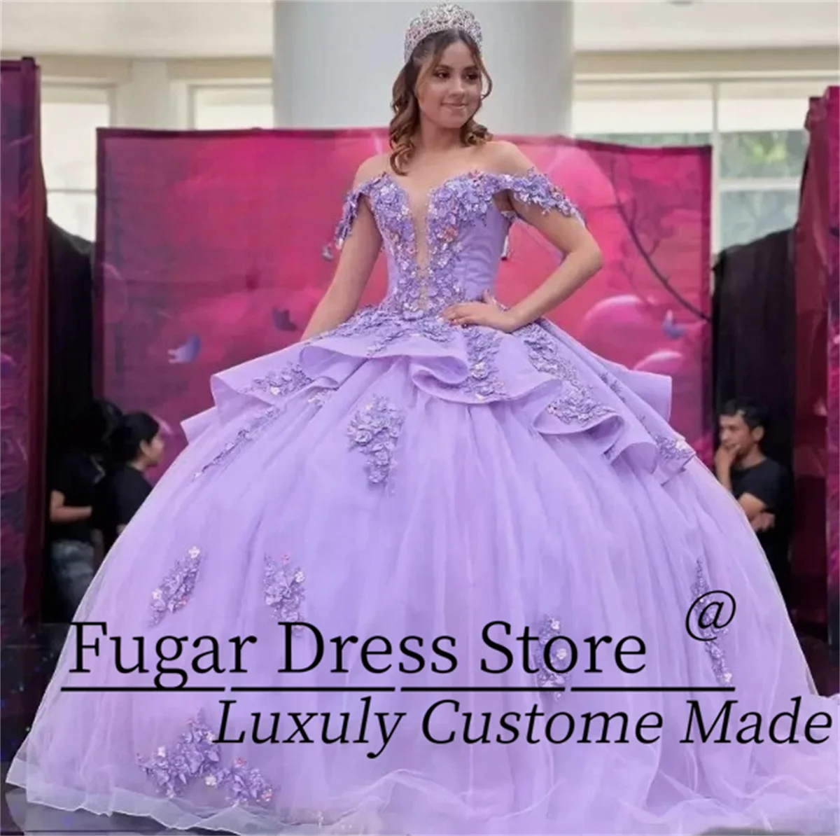 Customized Elegant Lavender Quinceanera Dresses Sexy Off Shoulder Party Ball Flash Ball Dress Gown Vestidos de 15 quinceañe