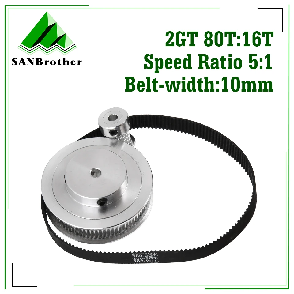 

2GT 20Teeth 80Teeth Synchronous Timing Pulley bore 5-14mm Set 20T:80T 1:4 Speed Ratio for 2GT Belt width 10mm Kit