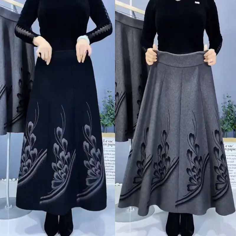 

Knitted Half Skirt Women's Autumn Winter New Thickened High Waist Middle aged Mother Long Skirts Fashion Sweater Knitt Skirts