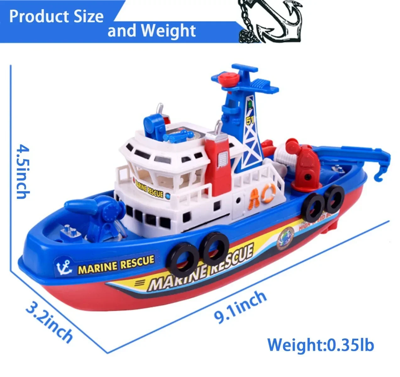 لعبة قارب النار للأطفال مع رذاذ الماء، لعبة حمام عائمة مضيئة مع موسيقى | سفينة الإنقاذ البحرية للعب حوض السباحة وحوض الاستحمام #6