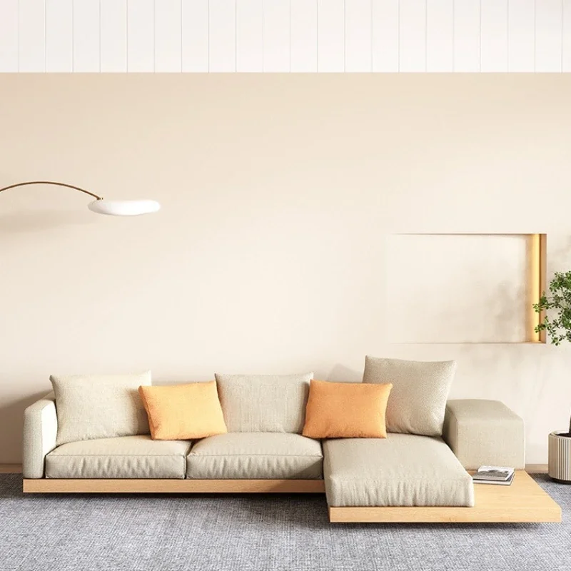Japanese-style wabi-sabi wind fabric sofa log cream wind small apartment living room Nordic solid wood ash wood sofa