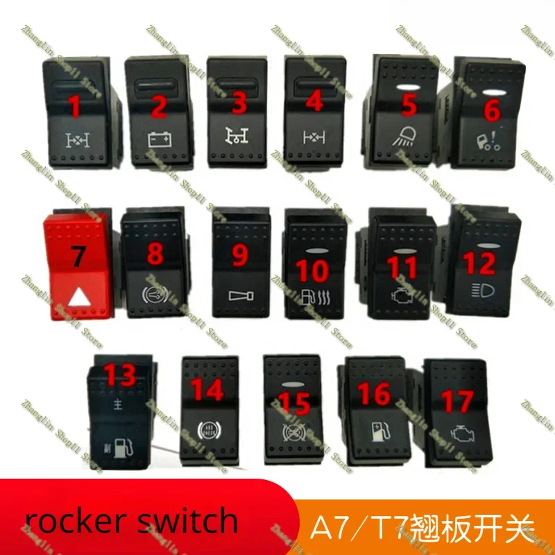 A7 T7H Cab Instrument Panel Rocker Switch for Sinotruk Howo Headlight Horn Axle Difference Light Crisis Alarm Fog Lamp