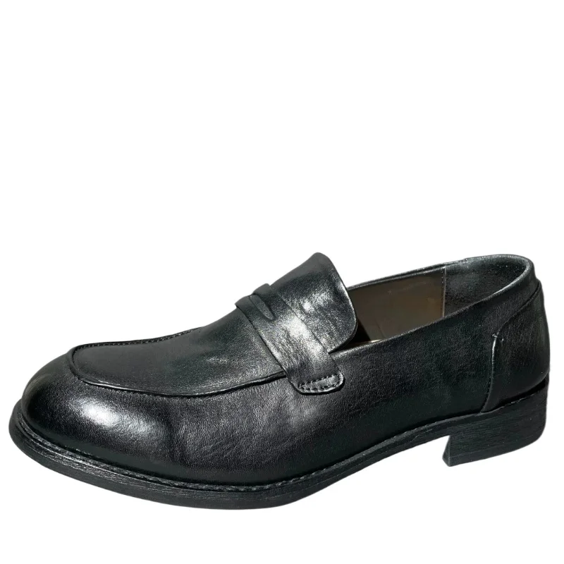 

European Pointed Loafers Washed Horsehide Derby Shoes for Men's Casual Height-increasing Leather Shoes Comfortable Dress Shoes