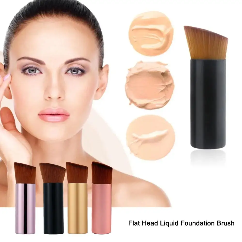 Portátil Mini Flat Foundation Brush para Mulheres, Ferramenta de Maquiagem Manipulada de Metal, Aplicação de Fundação Líquida, Não Coma Pó, E3r9