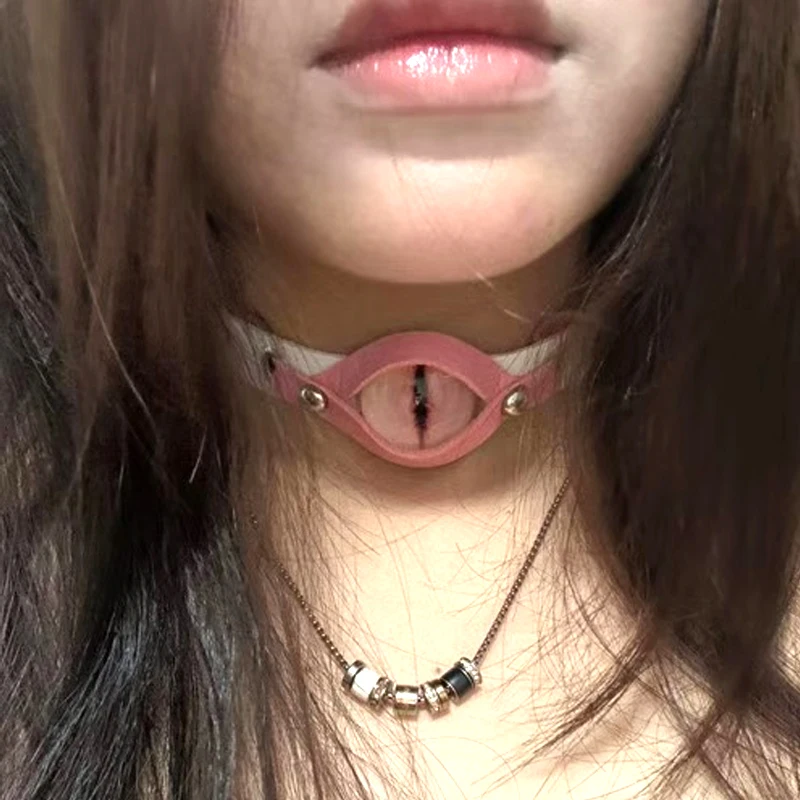 Punk Aesthetic Cool Evil Eyes Choker Leather Accessories Necklace Pink Harajuku Goth Necklace Women Grunge Rock Fashion Jewelry