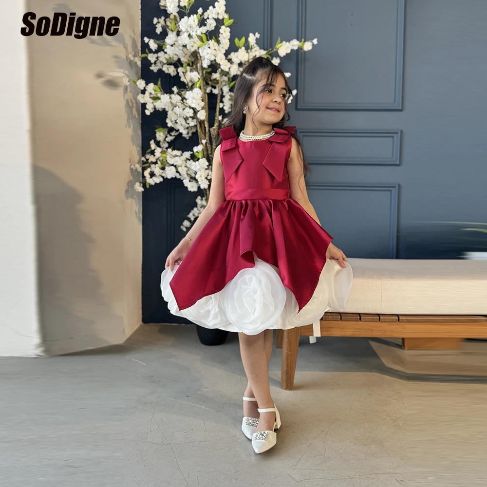 

SoDigne A-line Short Flower Girl Dress Sleeveless Satin/Organza Girl Skirt Party Dresses 2026 Princess Kid Gown Customized