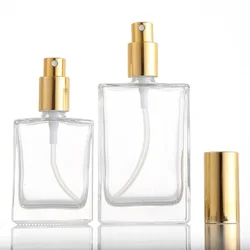 1X Glass Perfume Spray Bottle 15/30/50/100ml Essential Oils Perfume Refill Bottle Atomizer Refillable Flat Clear Jar