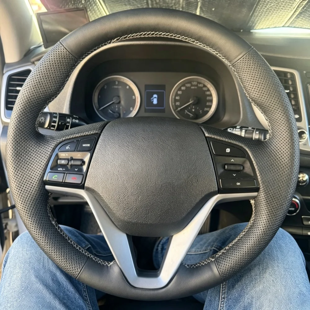 Hand Stitched Perforated Non-slip Wear Resistant Artificial Leather Steering Wheel Cover For Hyundai Tucson 3 2015-2019