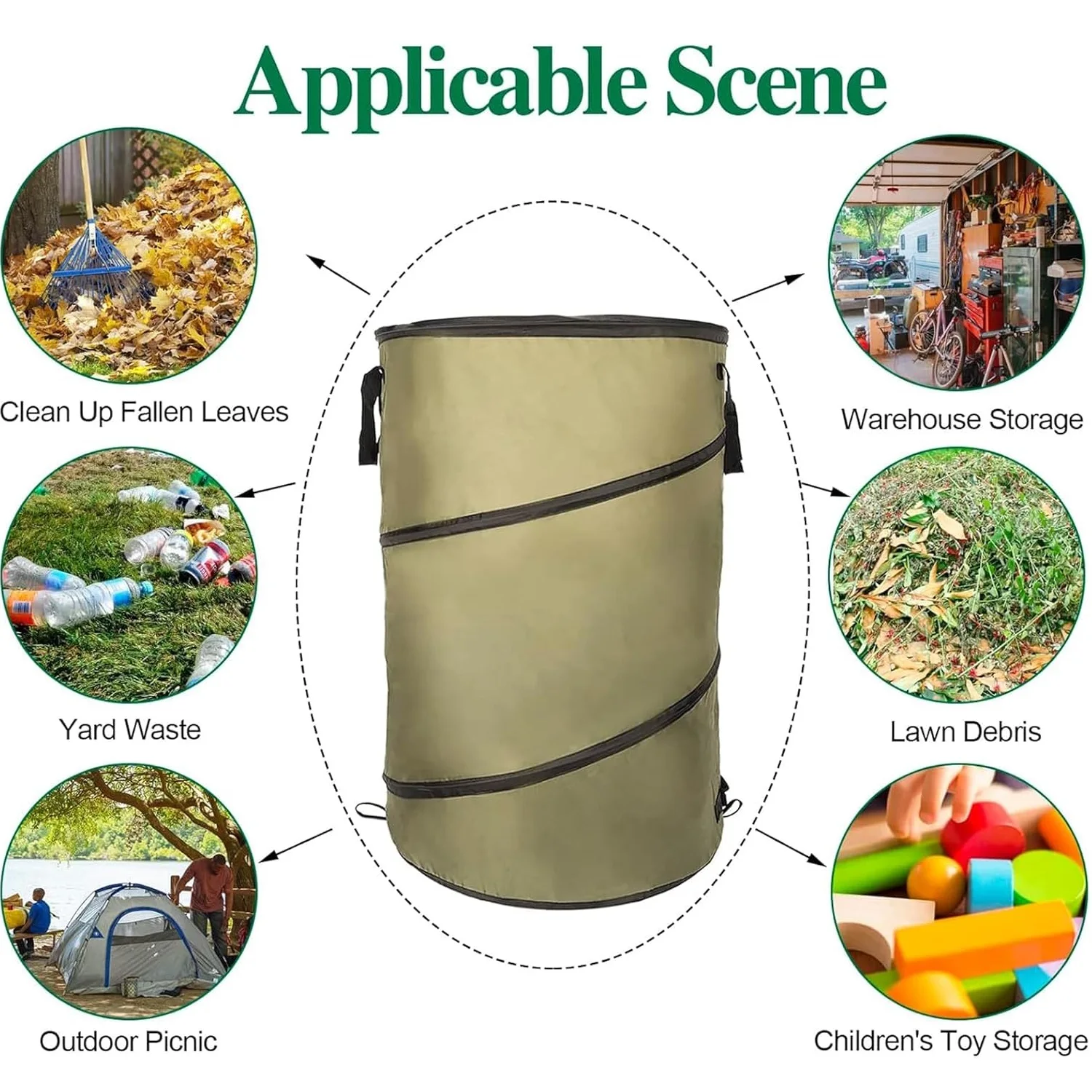 Collapsible Yard Leaf Waste Bags (With a Storage Bag), Outdoor Camping Party Waste Container, Stays Trash Can with Handle Fold