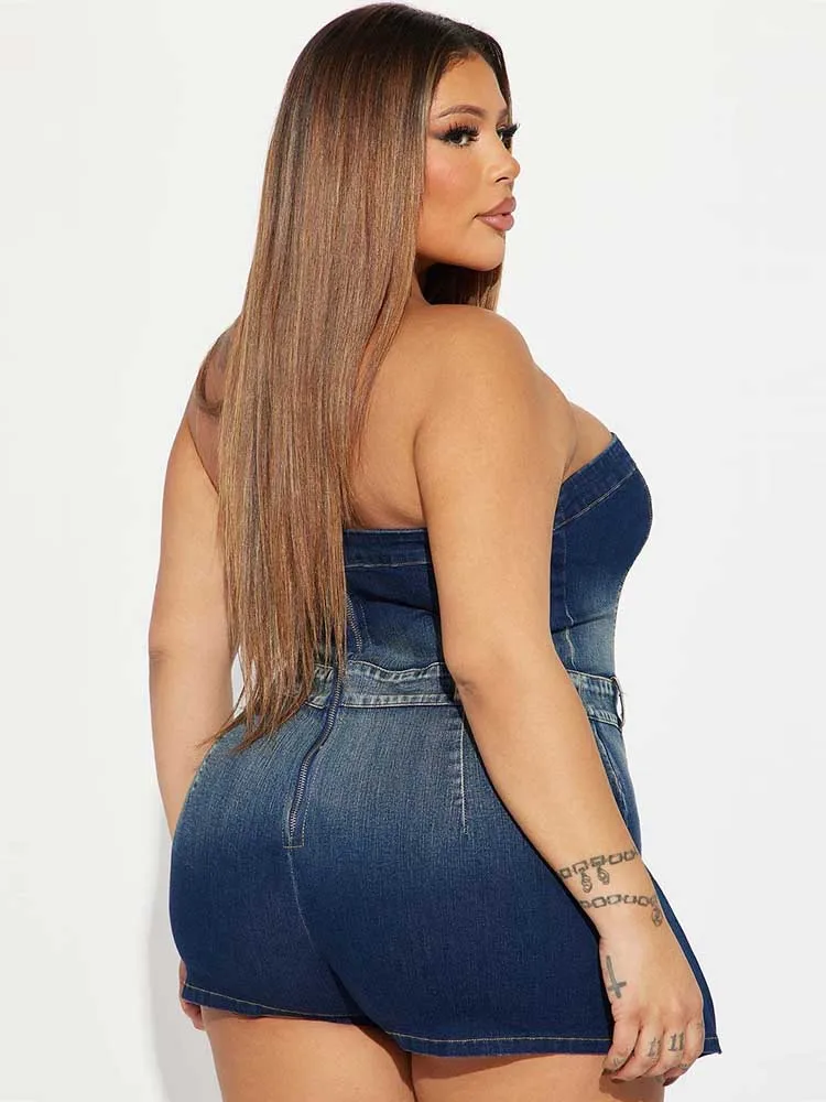 Macacão de uma peça shorts para mulheres roupas de verão sexy denim macacão com saias estiramento sexy sem alças macacões senhoras